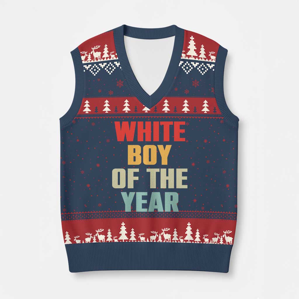 White Boy Of The Year V-Neck Knit Sweater Vest Funny Statement