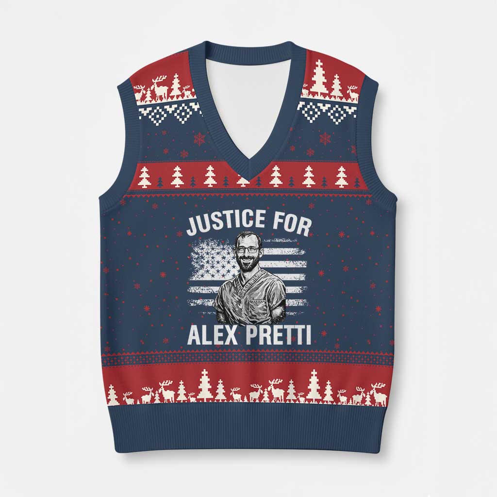 Justices for Alex Pretti V-Neck Knit Sweater Vest Resist Abolish ICE Protest