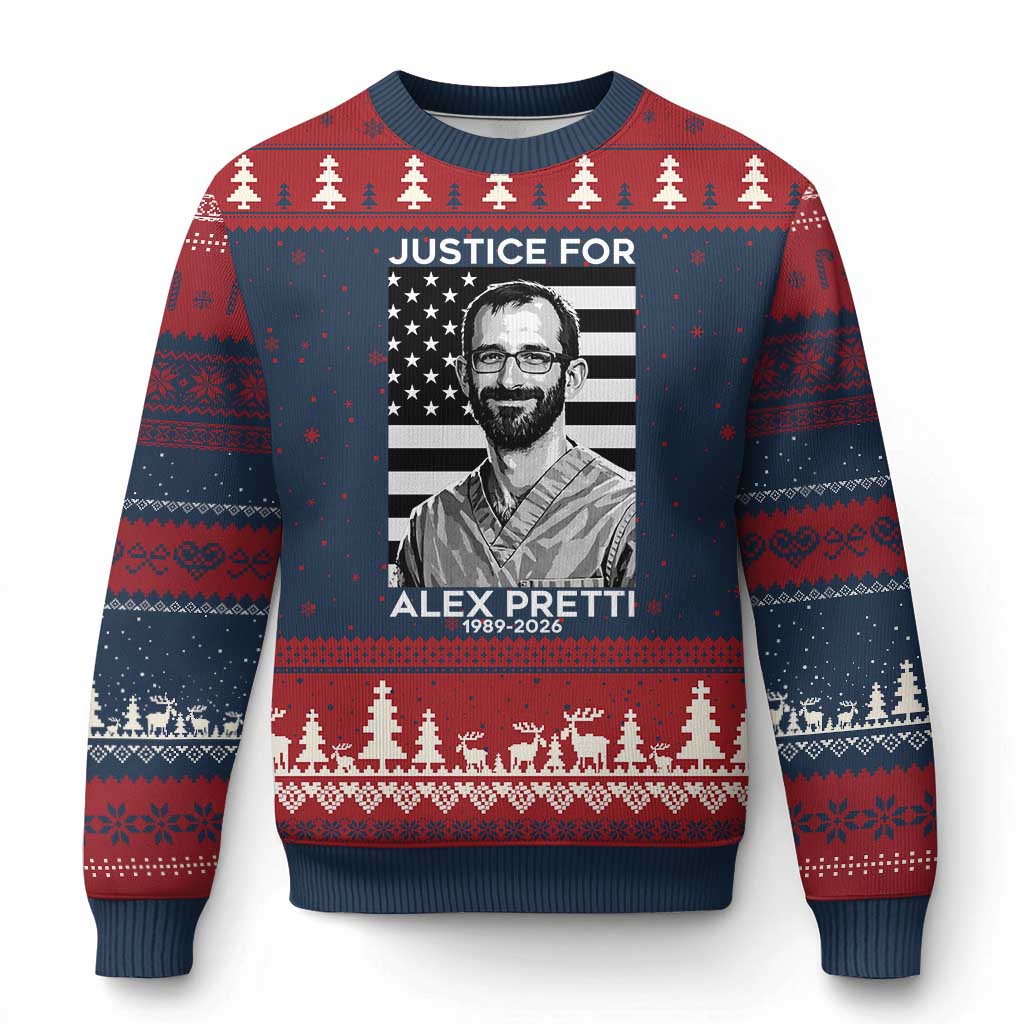 Justices for Alex Pretti Ugly Christmas Sweater Resist ICE Immigration Deportation Protest Minnesota