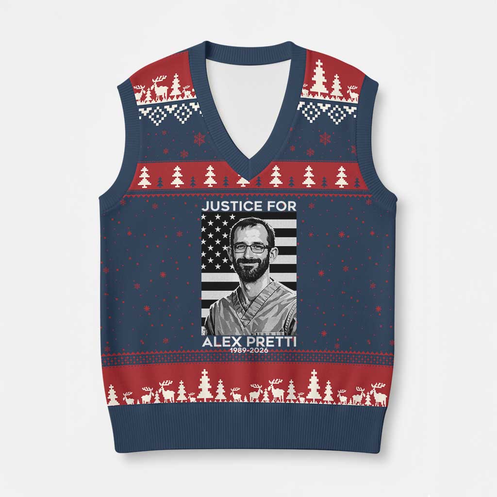 Justices for Alex Pretti V-Neck Knit Sweater Vest Resist ICE Immigration Deportation Protest Minnesota