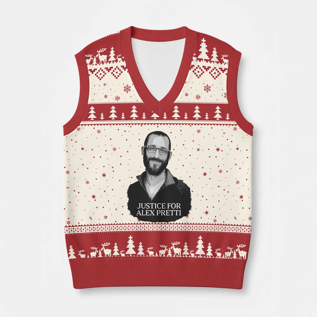 Justices for Alex Pretti V-Neck Knit Sweater Vest Anti ICE Immigration Protest Human Rights