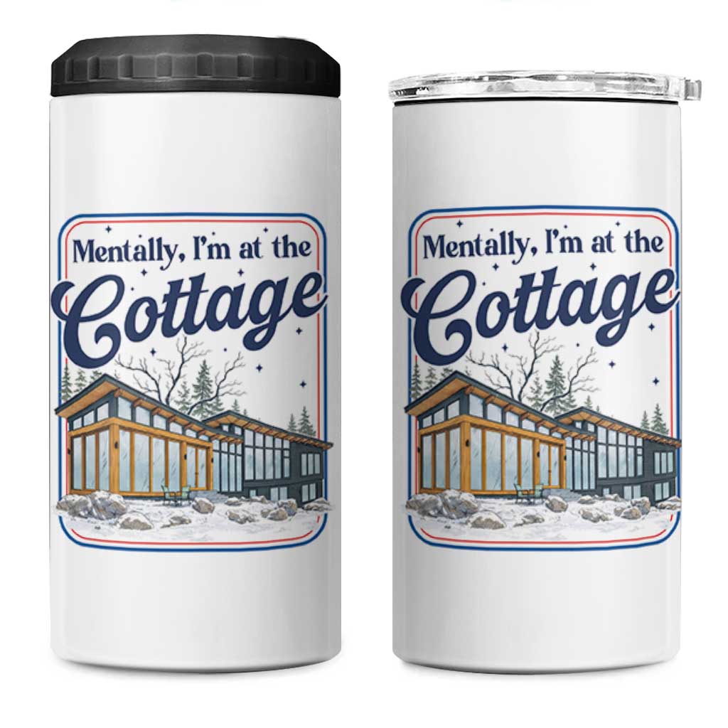 Mentally I'm at the Cottage 4 in 1 Can Cooler Tumbler Funny Hockey Romance