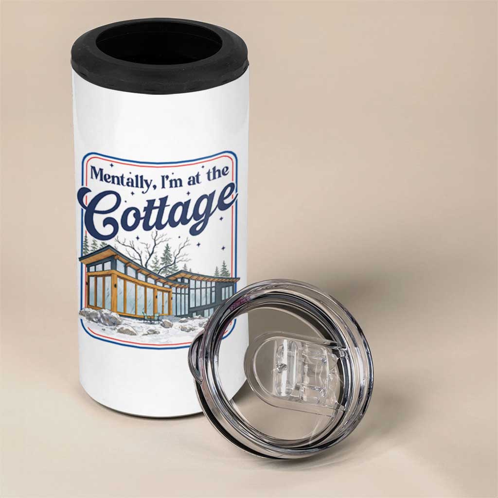 Mentally I'm at the Cottage 4 in 1 Can Cooler Tumbler Funny Hockey Romance