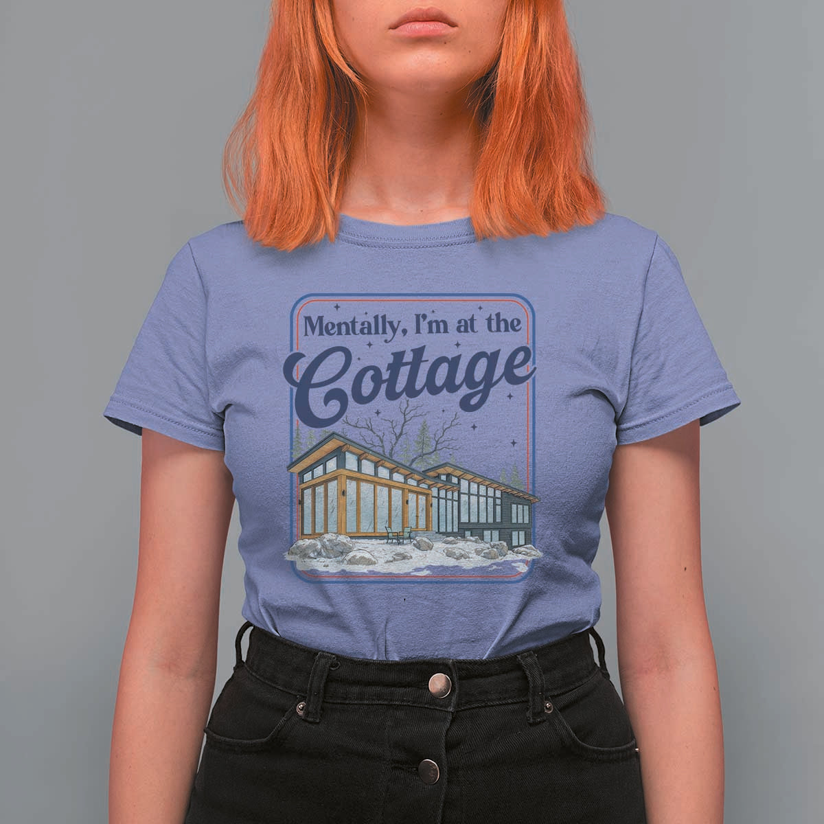 Mentally I'm at the Cottage T Shirt For Women Funny Hockey Romance