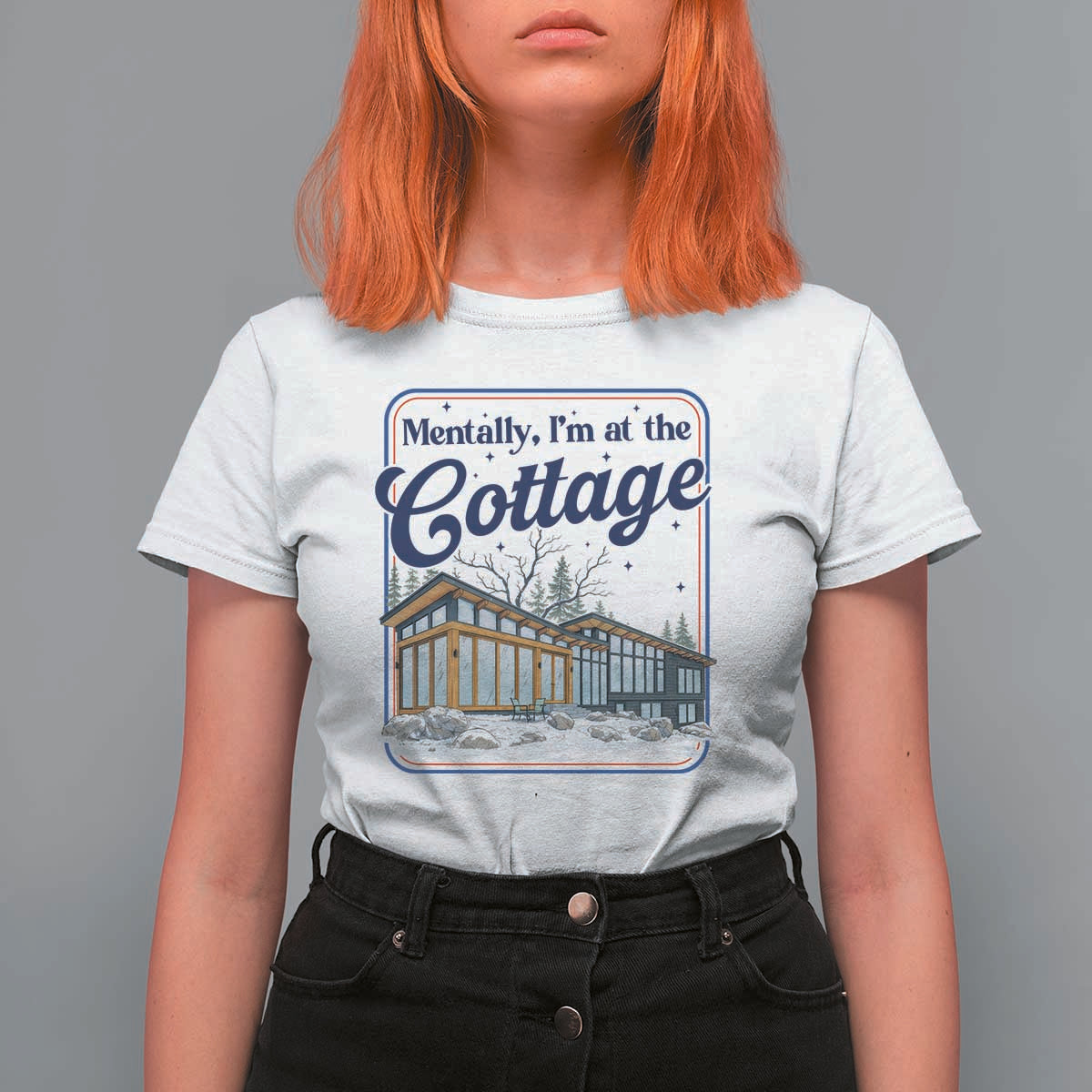 Mentally I'm at the Cottage T Shirt For Women Funny Hockey Romance