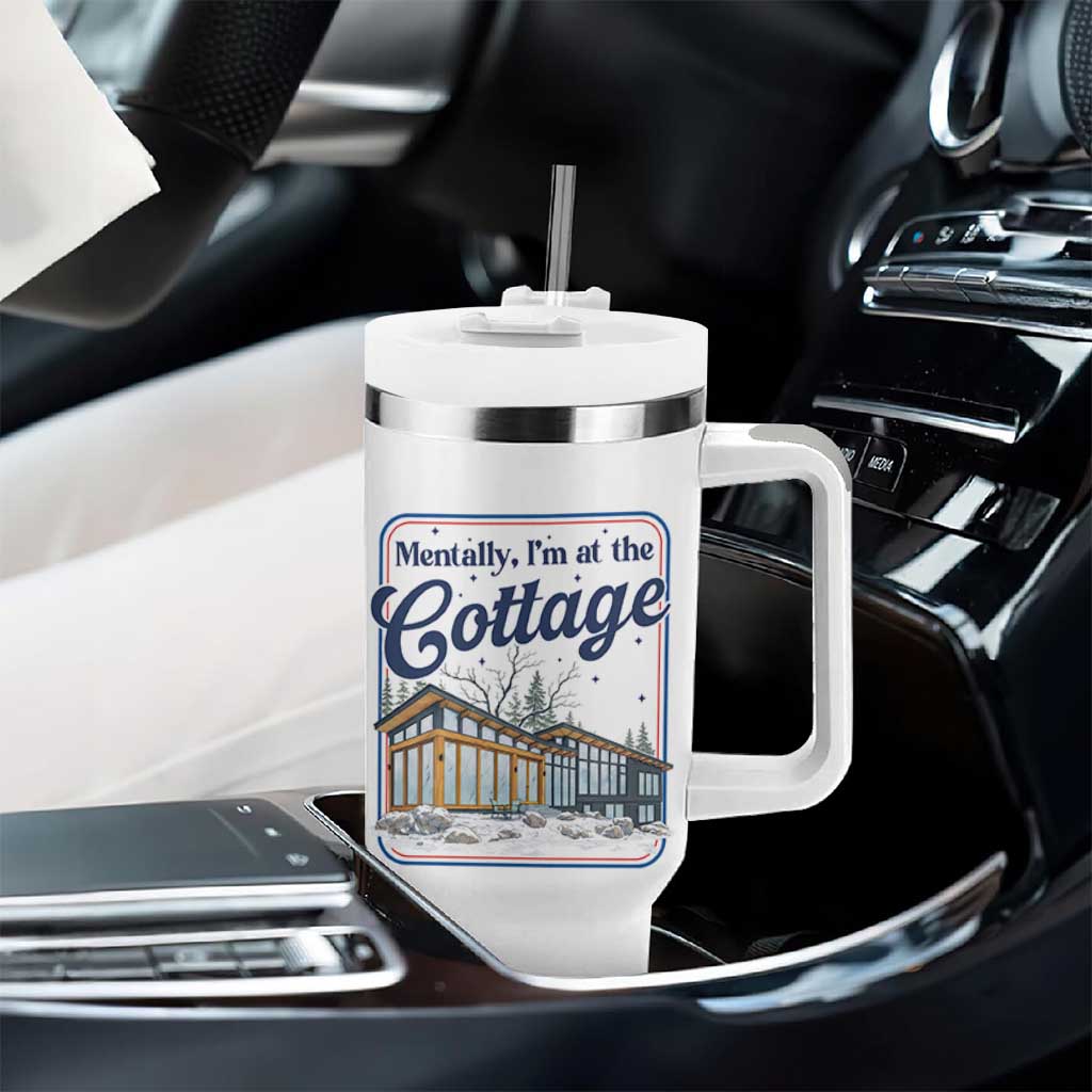Mentally I'm at the Cottage Tumbler With Handle Funny Hockey Romance