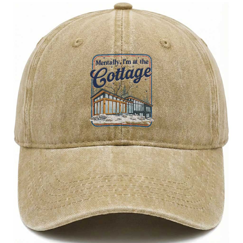 Mentally I'm at the Cottage Washed Cotton Baseball Cap Funny Hockey Romance