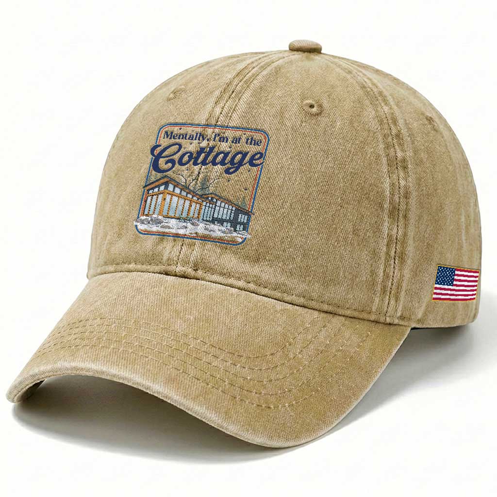 Mentally I'm at the Cottage Washed Cotton Baseball Cap Funny Hockey Romance