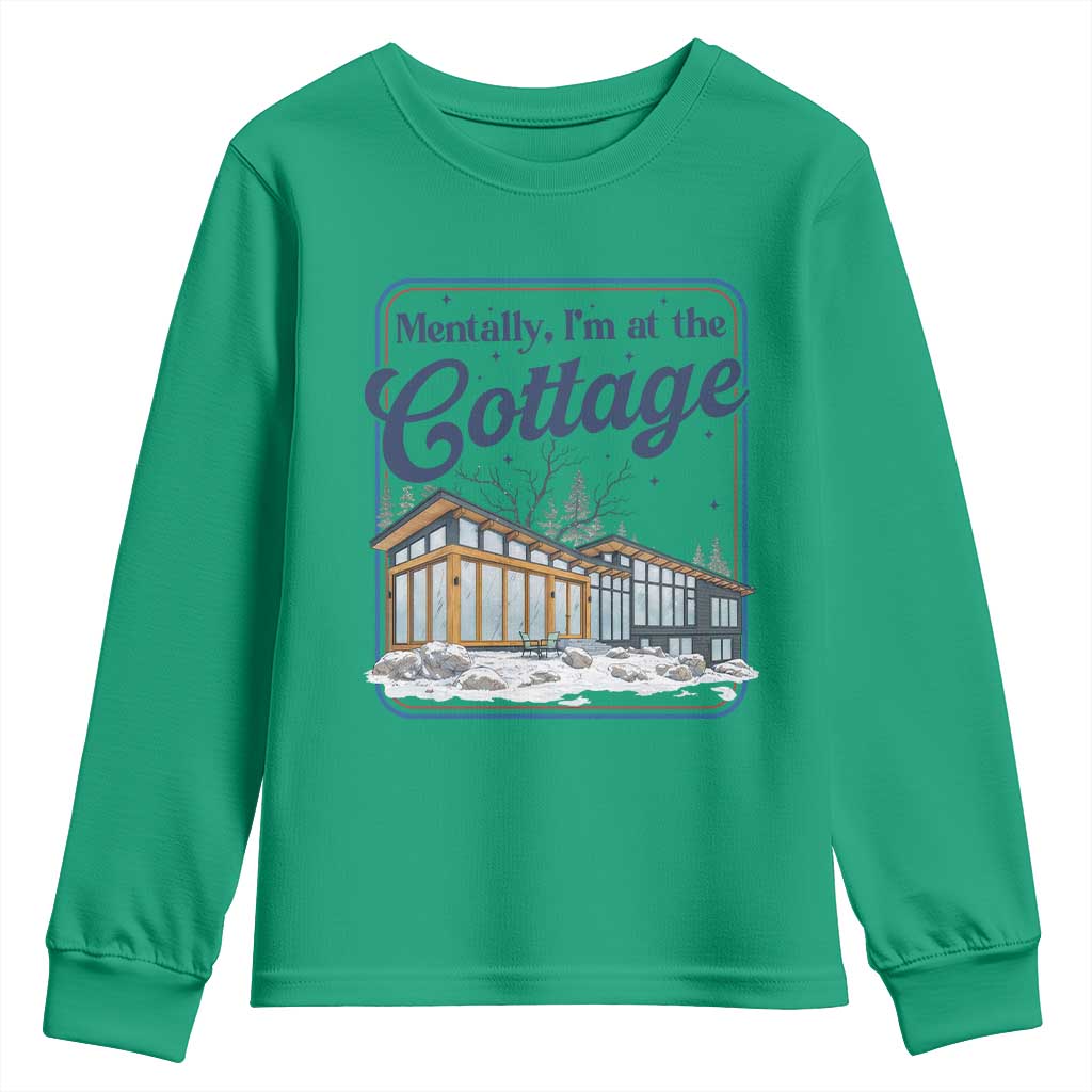 Mentally I'm at the Cottage Youth Sweatshirt Funny Hockey Romance