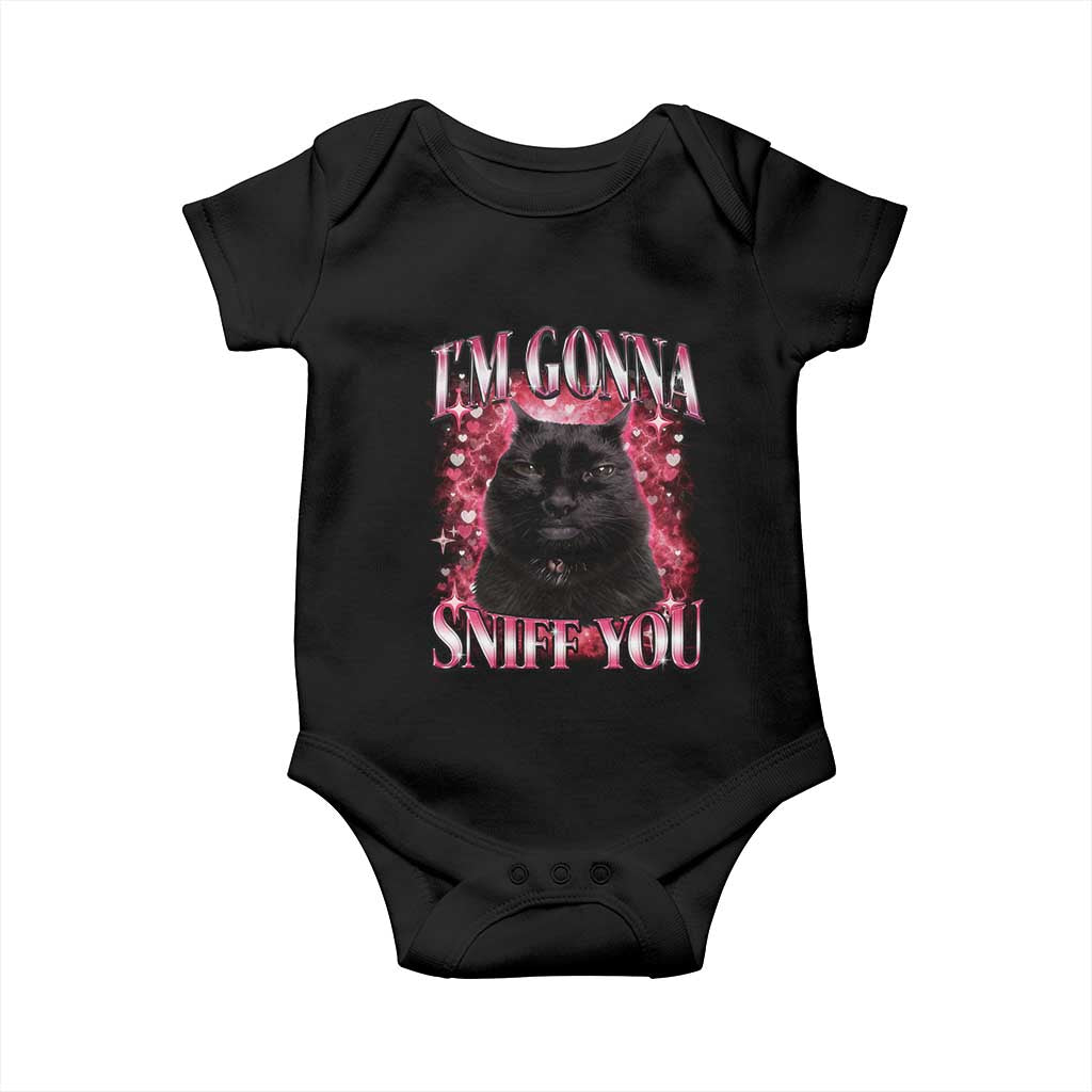 I'm Gonna Sniff You Baby Onesie Funny Black Cat Meme