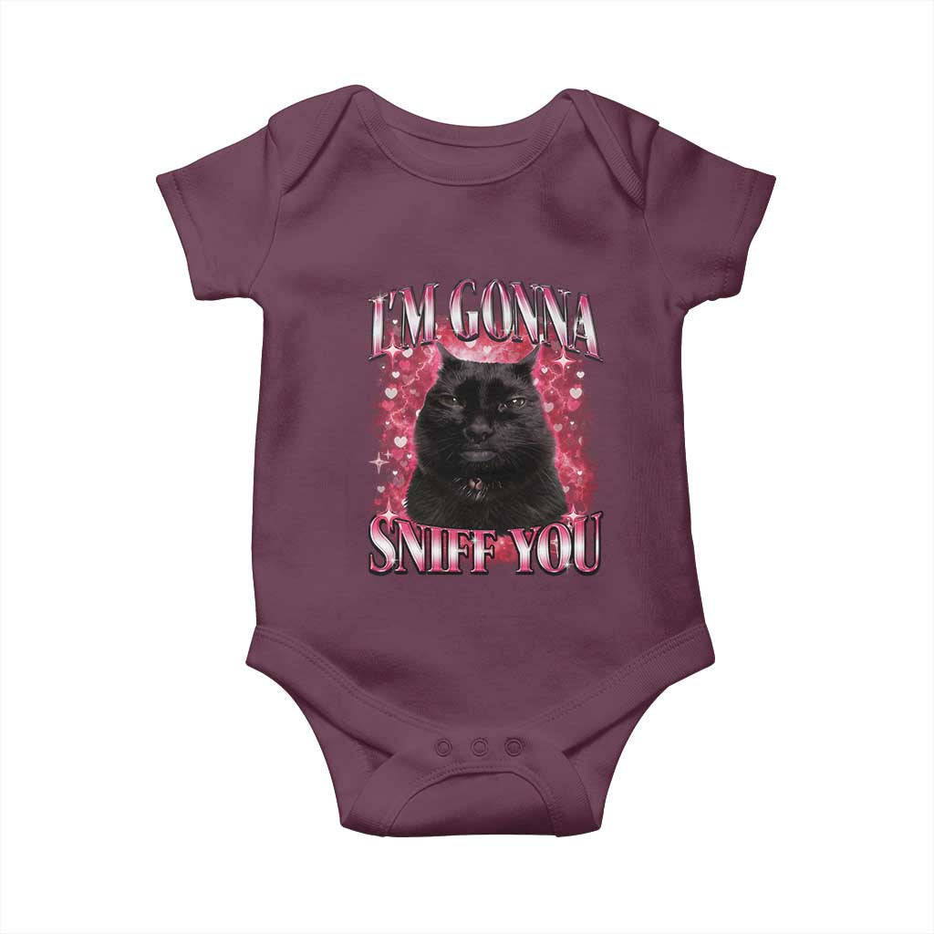 I'm Gonna Sniff You Baby Onesie Funny Black Cat Meme