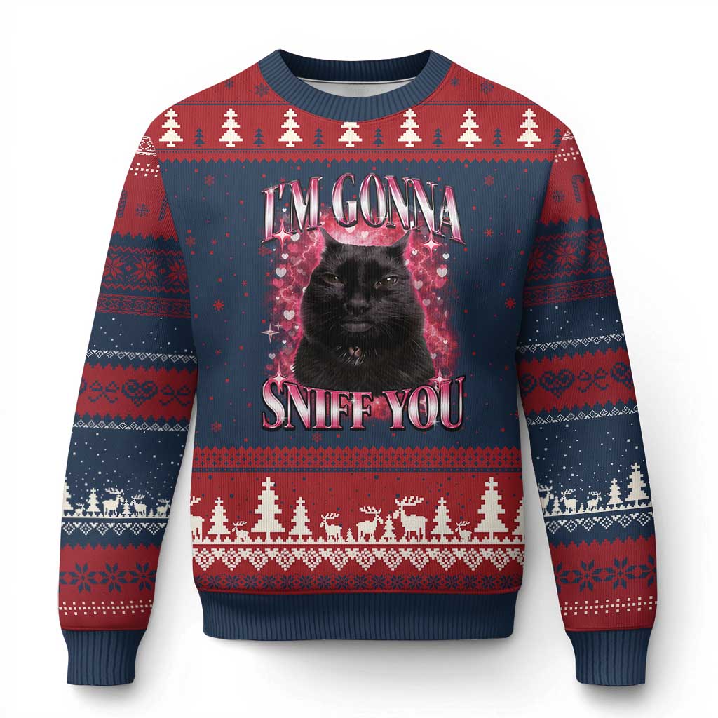 I'm Gonna Sniff You Ugly Christmas Sweater Funny Black Cat Meme
