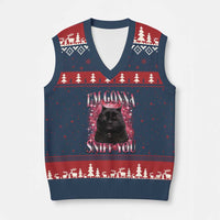 I'm Gonna Sniff You V-Neck Knit Sweater Vest Funny Black Cat Meme