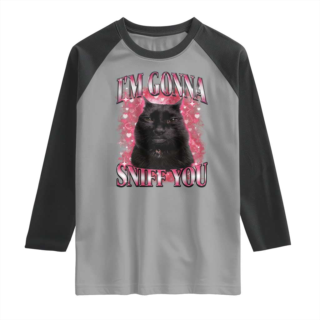 I'm Gonna Sniff You Raglan Shirt Funny Black Cat Meme