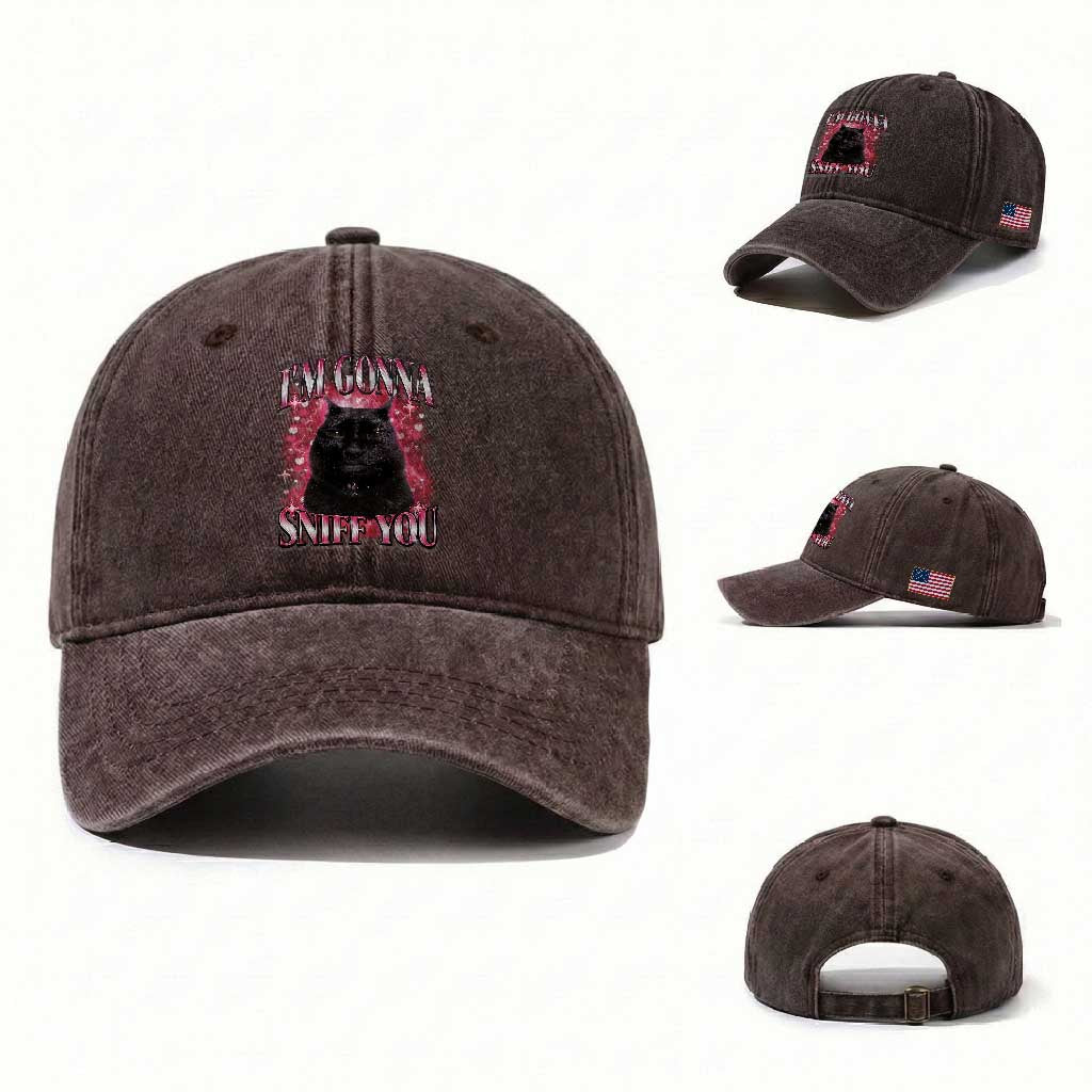 I'm Gonna Sniff You Washed Cotton Baseball Cap Funny Black Cat Meme