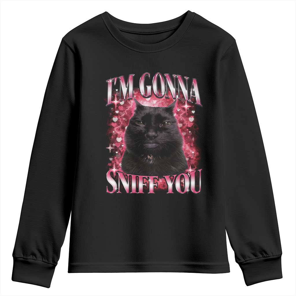 I'm Gonna Sniff You Youth Sweatshirt Funny Black Cat Meme