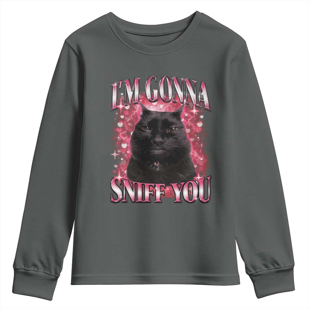 I'm Gonna Sniff You Youth Sweatshirt Funny Black Cat Meme