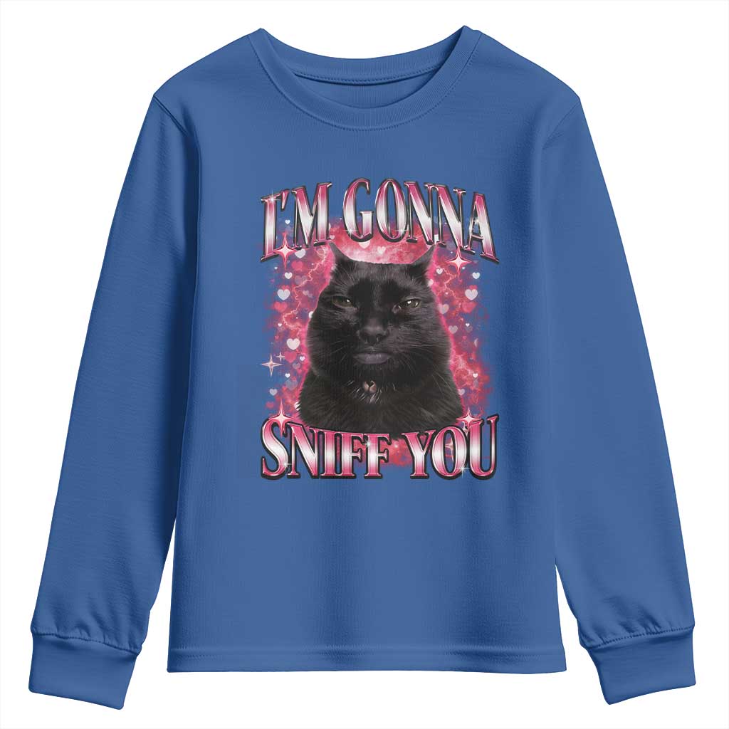 I'm Gonna Sniff You Youth Sweatshirt Funny Black Cat Meme