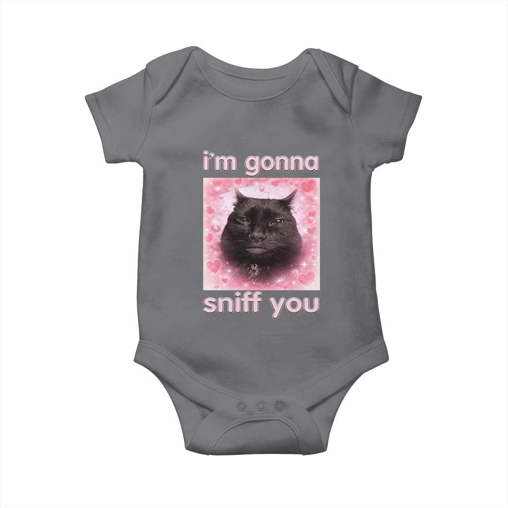 I'm Gonna Sniff You Baby Onesie Funny Black Cat Brainrot Meme