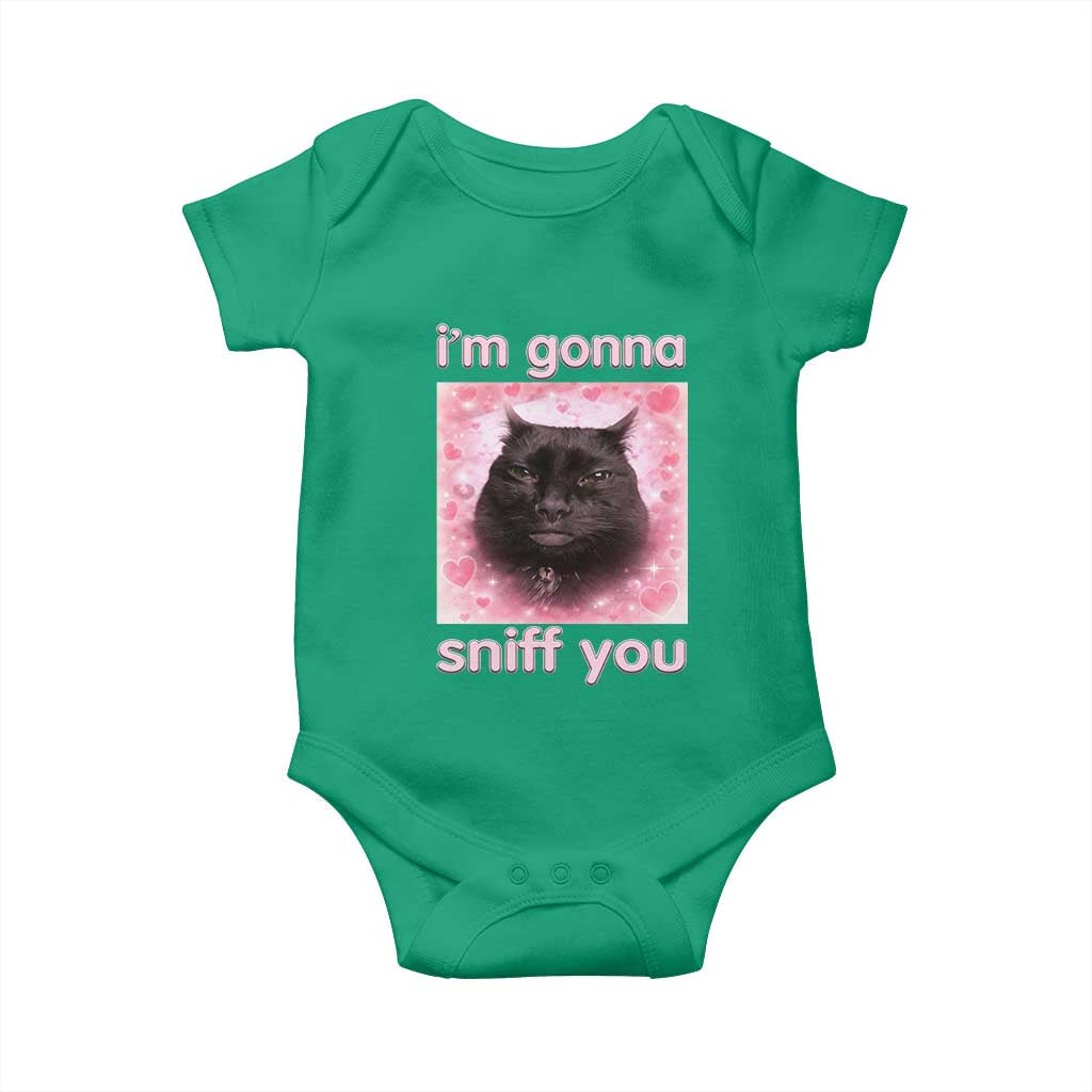 I'm Gonna Sniff You Baby Onesie Funny Black Cat Brainrot Meme