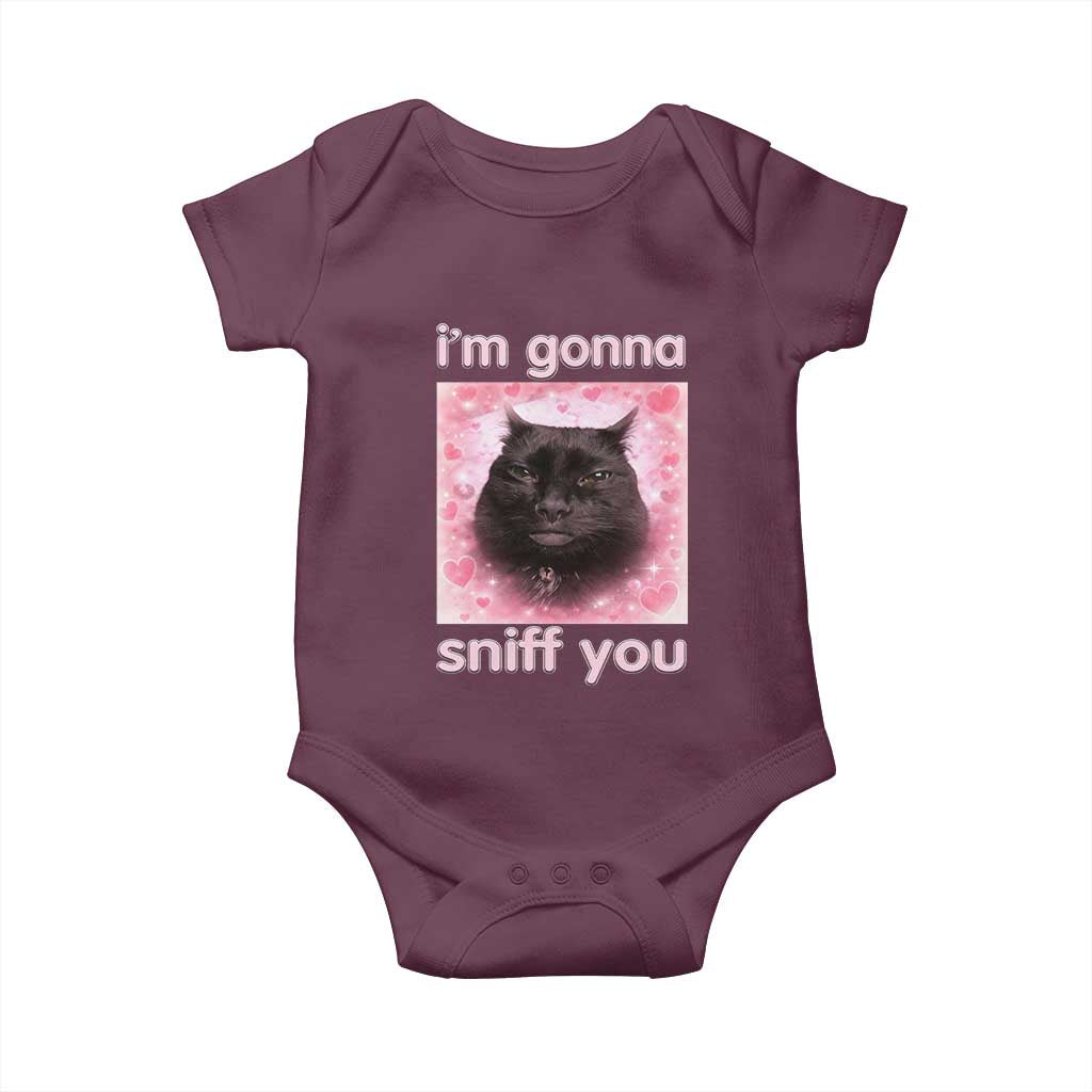 I'm Gonna Sniff You Baby Onesie Funny Black Cat Brainrot Meme