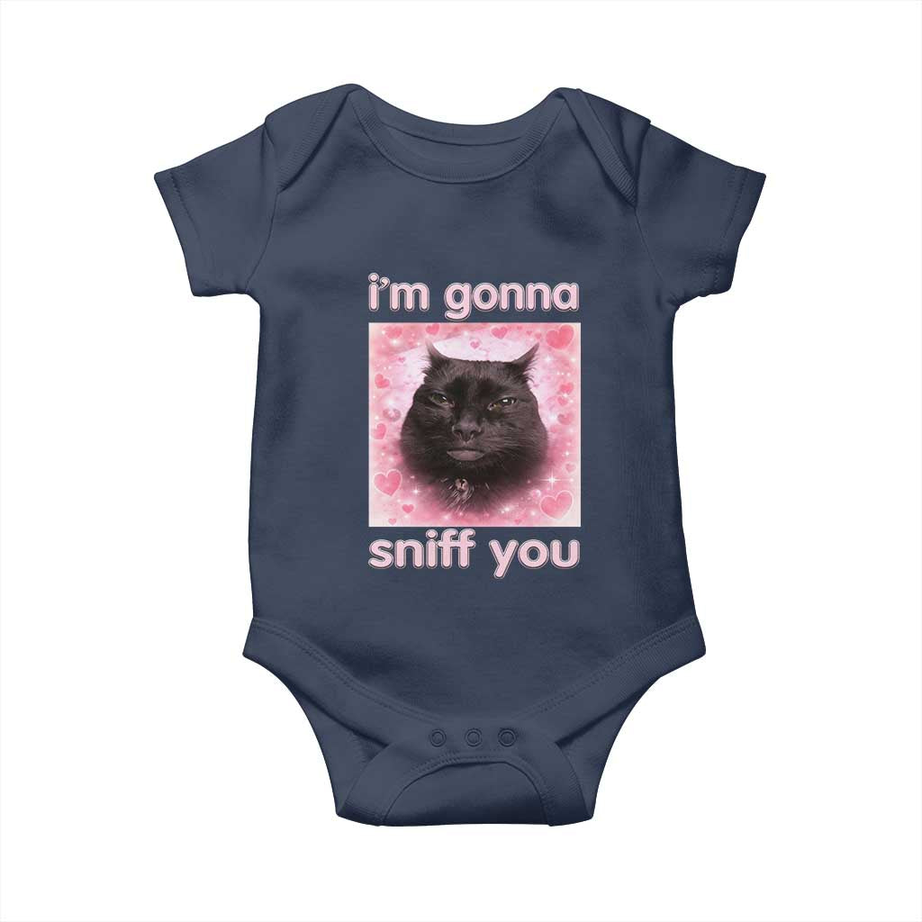 I'm Gonna Sniff You Baby Onesie Funny Black Cat Brainrot Meme