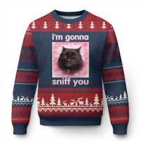 I'm Gonna Sniff You Ugly Christmas Sweater Funny Black Cat Brainrot Meme
