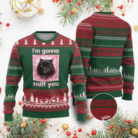 I'm Gonna Sniff You Ugly Christmas Sweater Funny Black Cat Brainrot Meme
