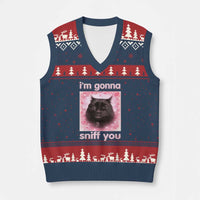 I'm Gonna Sniff You V-Neck Knit Sweater Vest Funny Black Cat Brainrot Meme