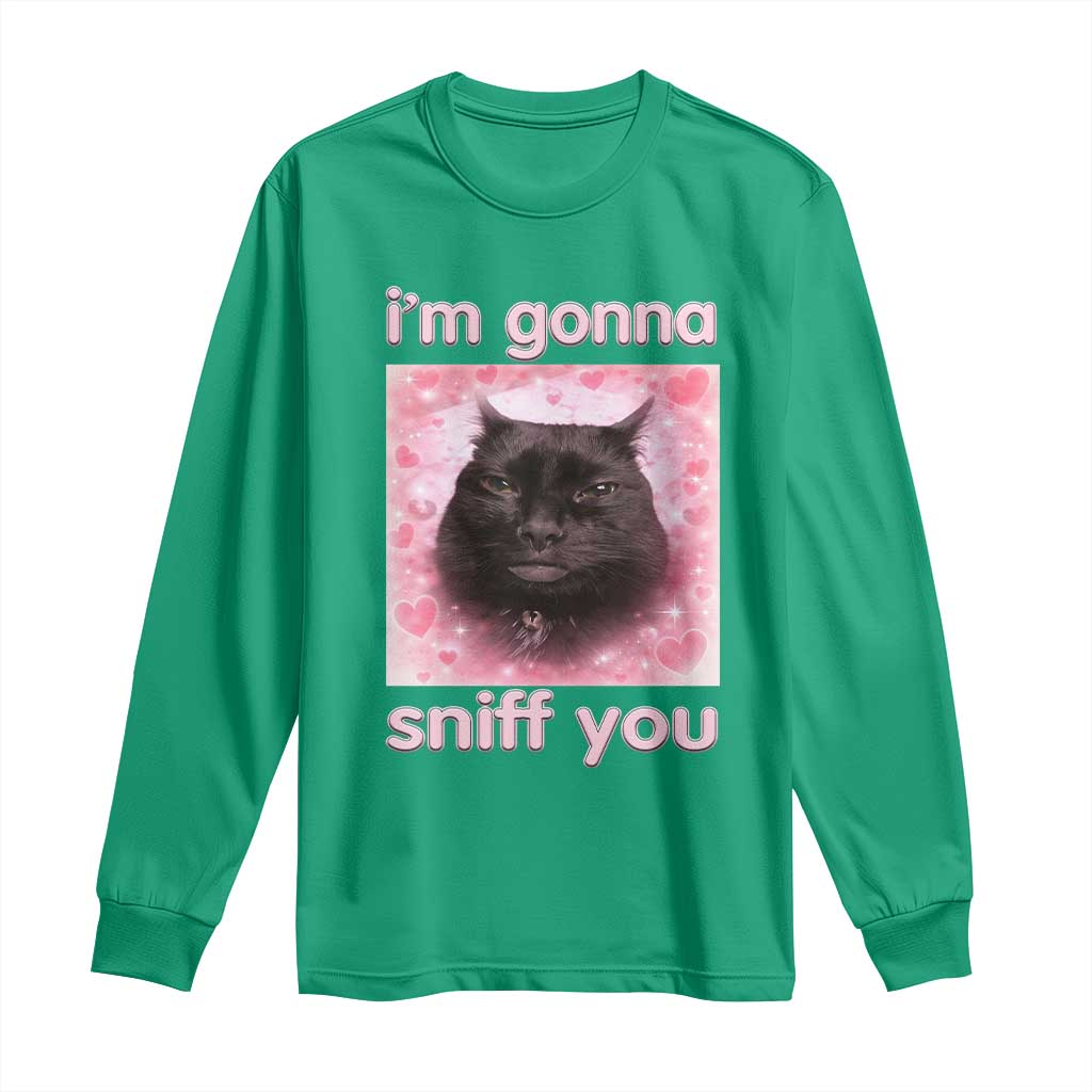 I'm Gonna Sniff You Long Sleeve Shirt Funny Black Cat Brainrot Meme