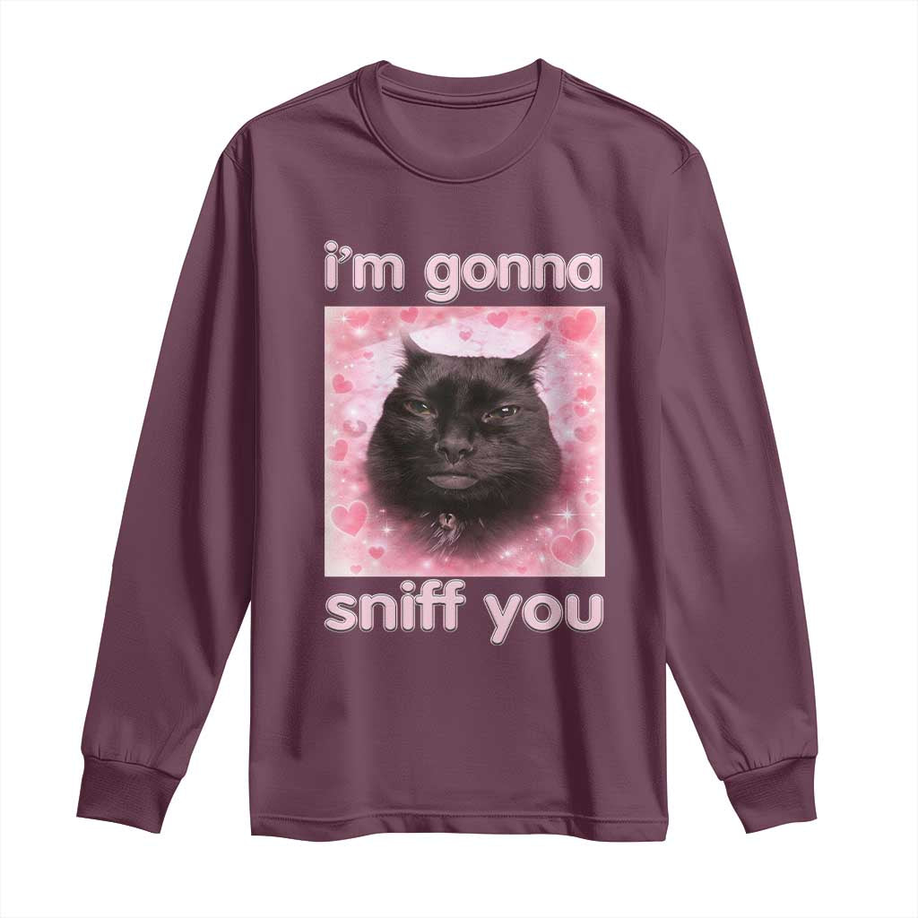 I'm Gonna Sniff You Long Sleeve Shirt Funny Black Cat Brainrot Meme