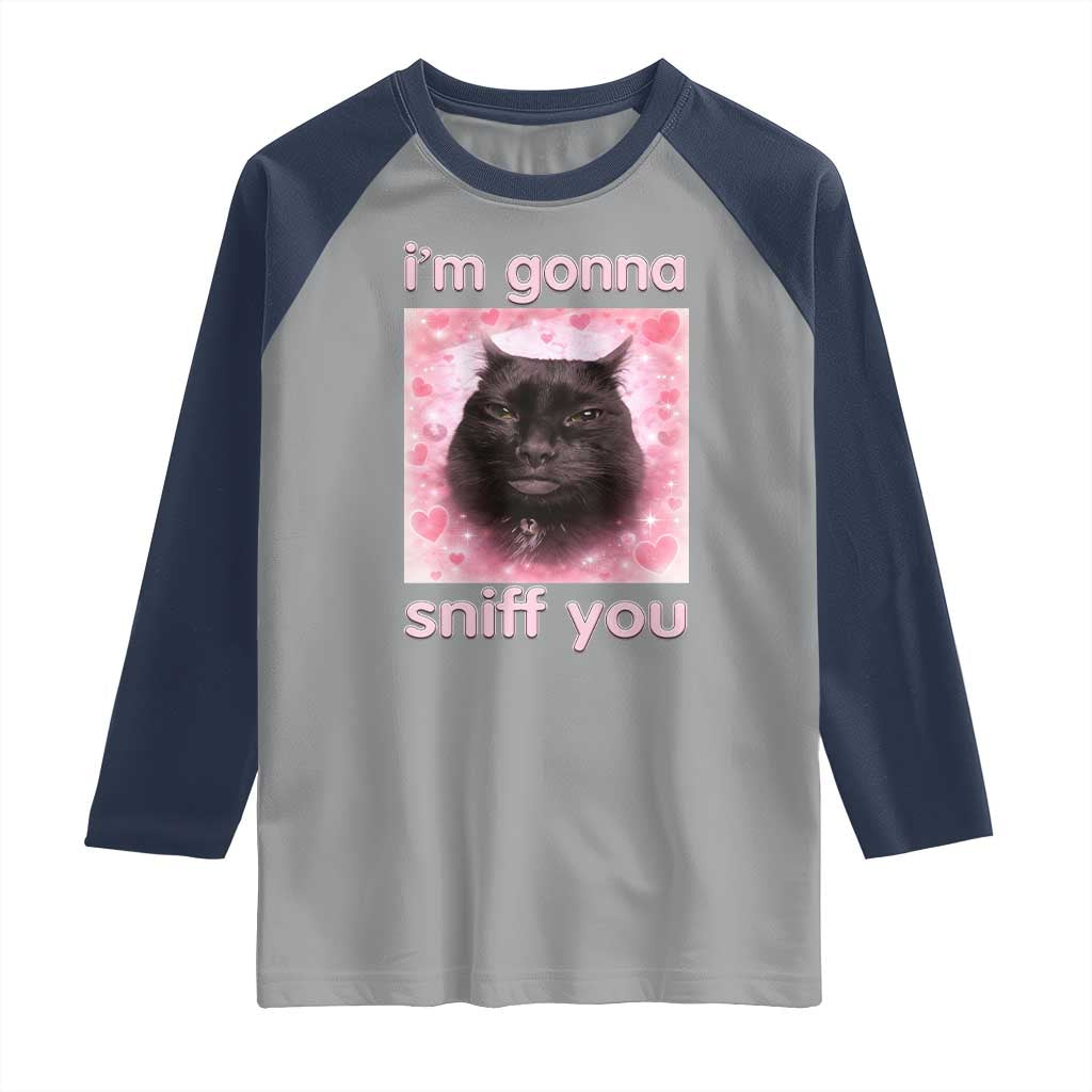 I'm Gonna Sniff You Raglan Shirt Funny Black Cat Brainrot Meme