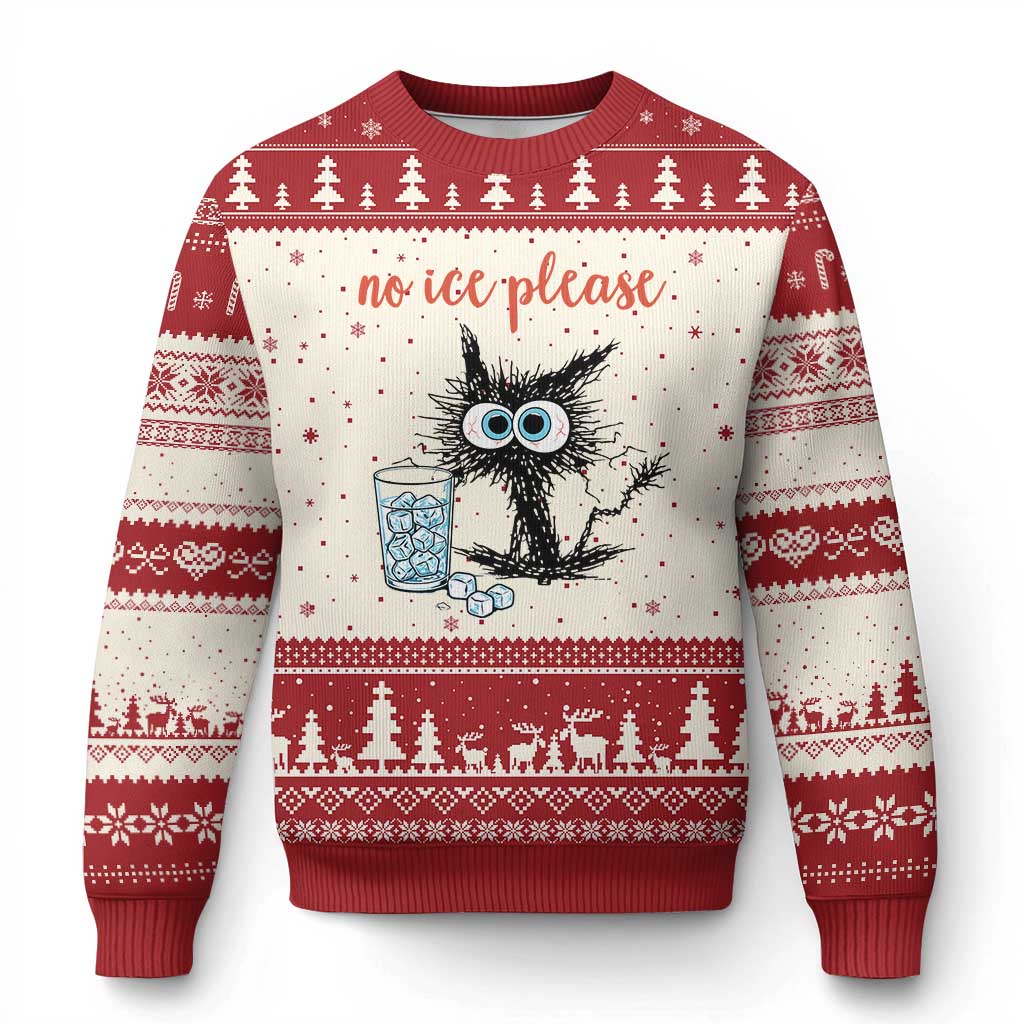 No Ice Please Ugly Christmas Sweater Funny Black Cat Sarcastic Abolish ICE Meme