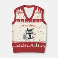No Ice Please V-Neck Knit Sweater Vest Funny Black Cat Sarcastic Abolish ICE Meme