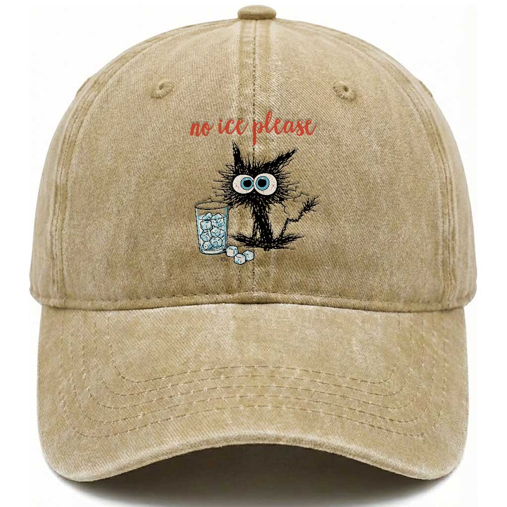 No Ice Please Washed Cotton Baseball Cap Funny Black Cat Sarcastic Abolish ICE Meme