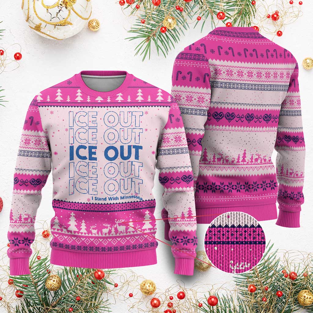 ICE Out Ugly Christmas Sweater I Stand With Minnesota Minneapolis Anti ICE