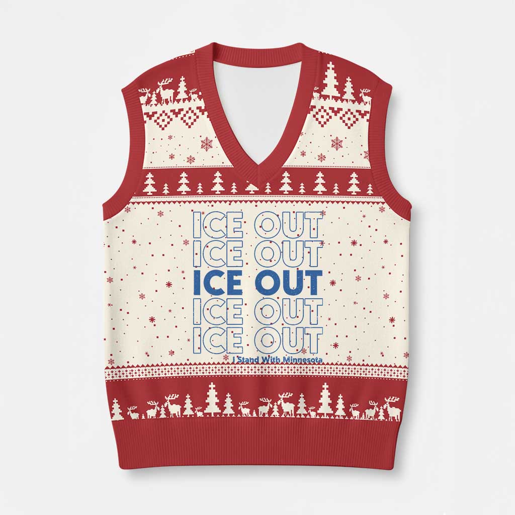 ICE Out V-Neck Knit Sweater Vest I Stand With Minnesota Minneapolis Anti ICE