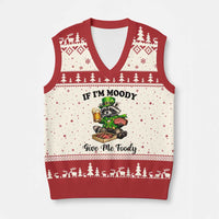 Funny Raccoon St Patricks Day V-Neck Knit Sweater Vest If I'm Moody Give Me Foody