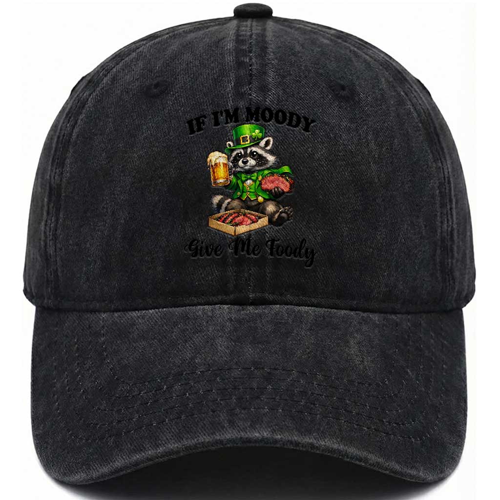 Funny Raccoon St Patricks Day Washed Cotton Baseball Cap If I'm Moody Give Me Foody