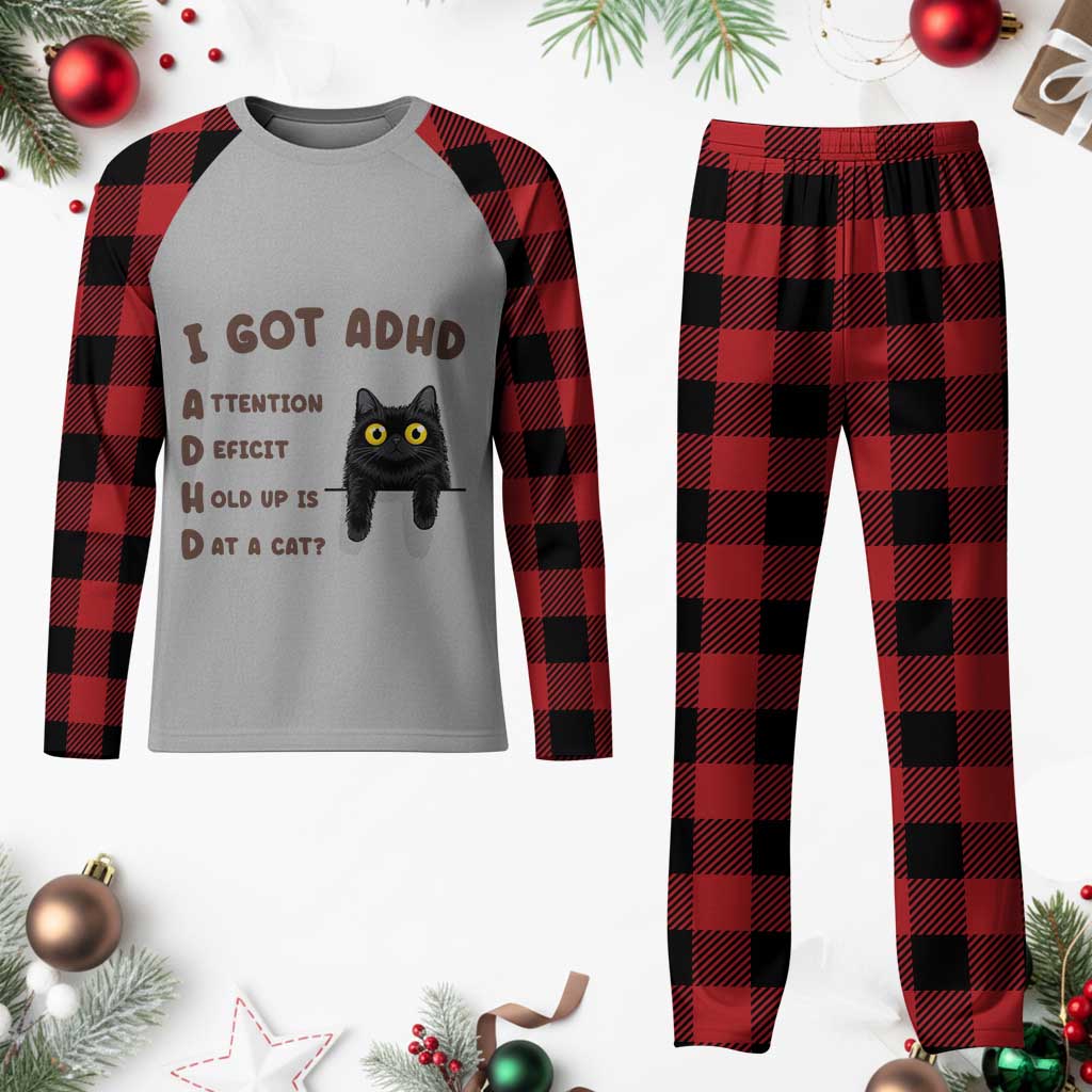 I Got ADHD is that A Cat Plaid Pajama Set Funny Cat Lover