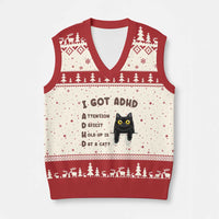 I Got ADHD is that A Cat V-Neck Knit Sweater Vest Funny Cat Lover