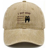 I Got ADHD is that A Cat Washed Cotton Baseball Cap Funny Cat Lover