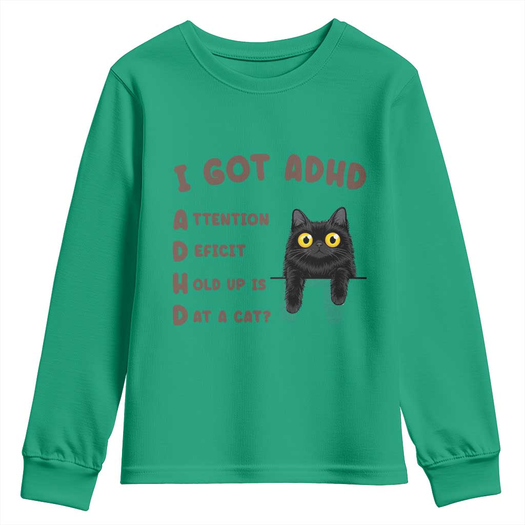 I Got ADHD is that A Cat Youth Sweatshirt Funny Cat Lover