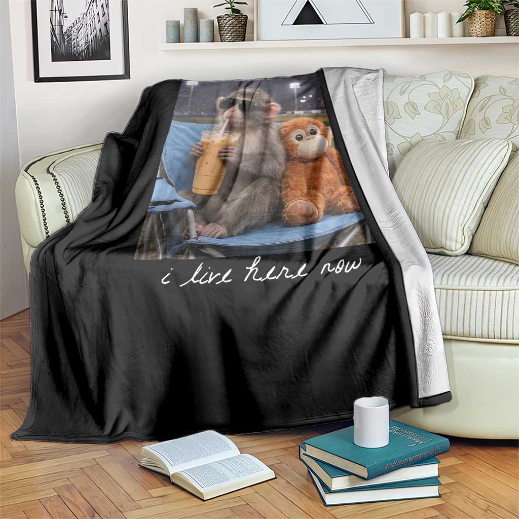 Funny Punch Monkey Baseball Throw Blanket I Live Here Now Ballpark Graphic