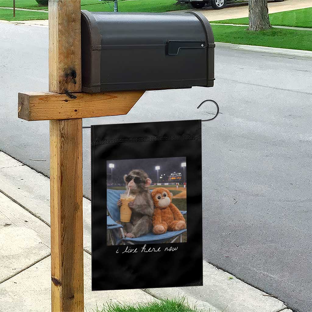 Funny Punch Monkey Baseball Garden Flag I Live Here Now Ballpark Graphic