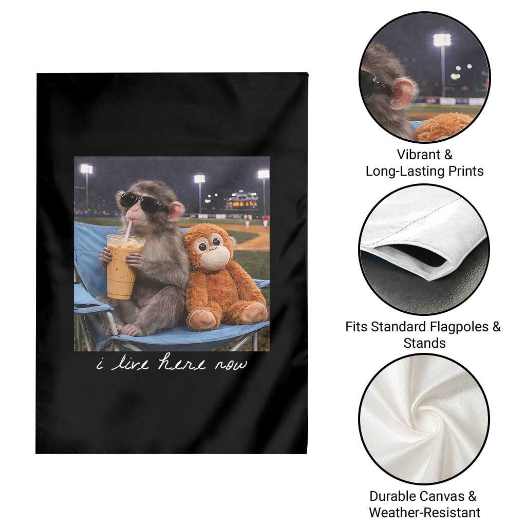 Funny Punch Monkey Baseball Garden Flag I Live Here Now Ballpark Graphic