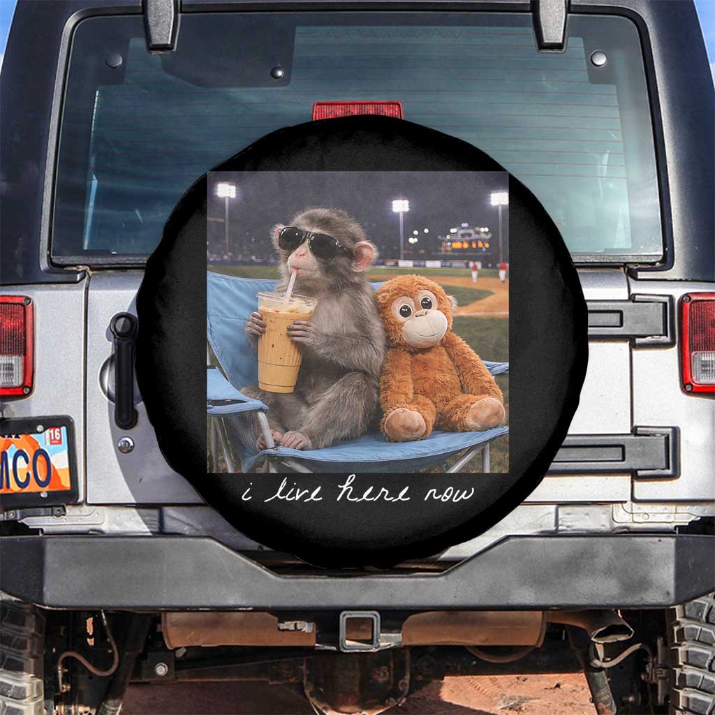 Funny Punch Monkey Baseball Spare Tire Cover I Live Here Now Ballpark Graphic