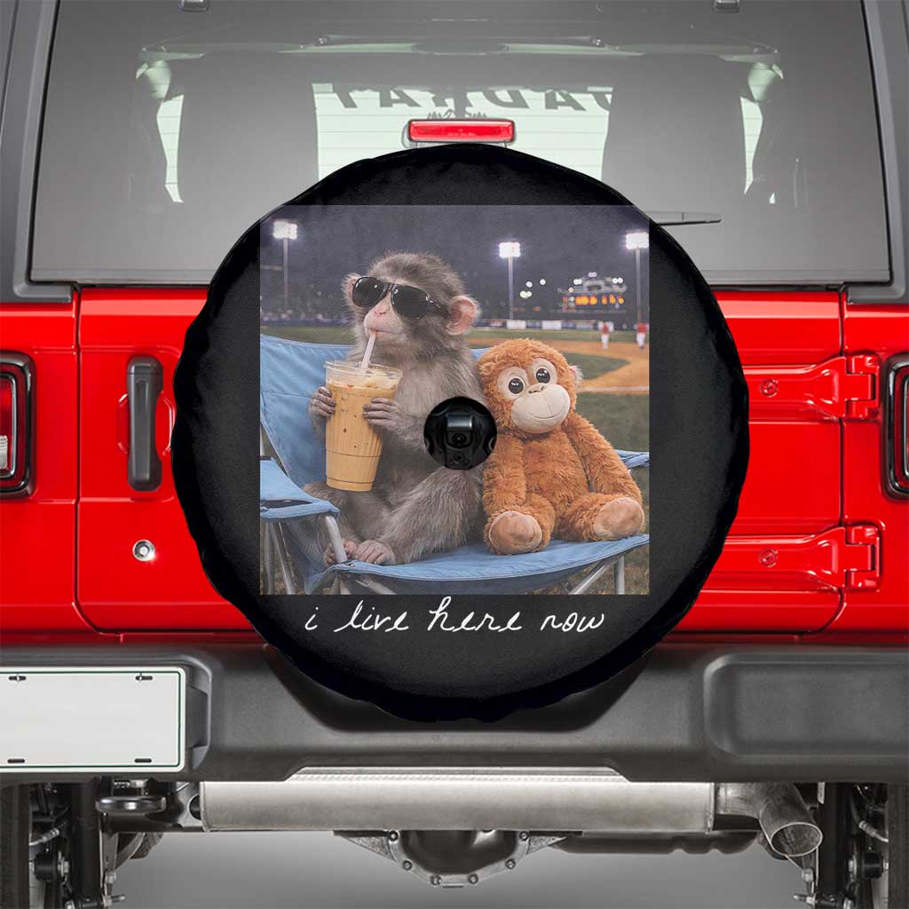 Funny Punch Monkey Baseball Spare Tire Cover I Live Here Now Ballpark Graphic