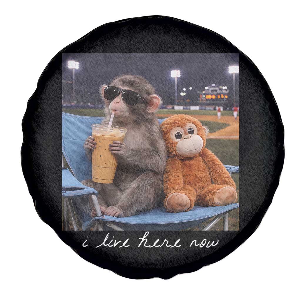 Funny Punch Monkey Baseball Spare Tire Cover I Live Here Now Ballpark Graphic