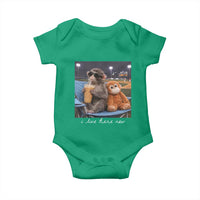 Funny Punch Monkey Baseball Baby Onesie I Live Here Now Ballpark Graphic